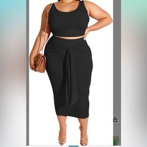 Plus Size 2 Piece Midi Dress Outfits - SleevelessTank Crop Top Bodycon Skirts